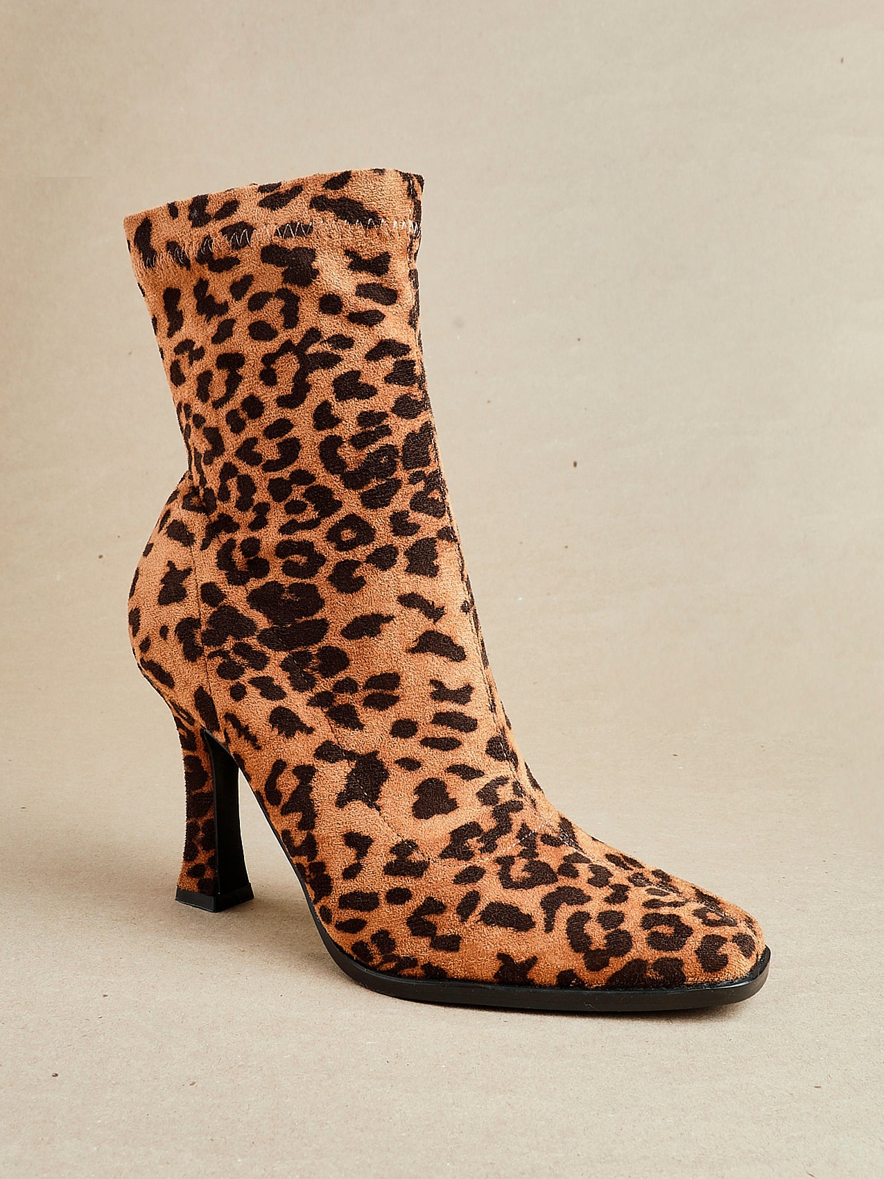 Leopard Print Square Toe Heeled Sock Boot – Linzi