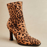 Noelle Leopard Heeled Sock Boots