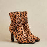 Noelle Leopard Heeled Sock Boots