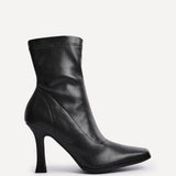 Noelle Black Faux Leather Heeled Sock Boots