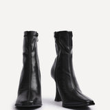 Noelle Black Faux Leather Heeled Sock Boots