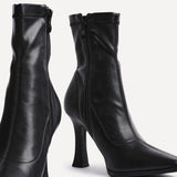 Noelle Black Faux Leather Heeled Sock Boots