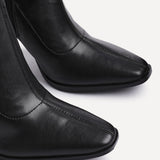 Noelle Black Faux Leather Heeled Sock Boots
