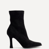 Noelle Black Faux Suede Heeled Sock Boots