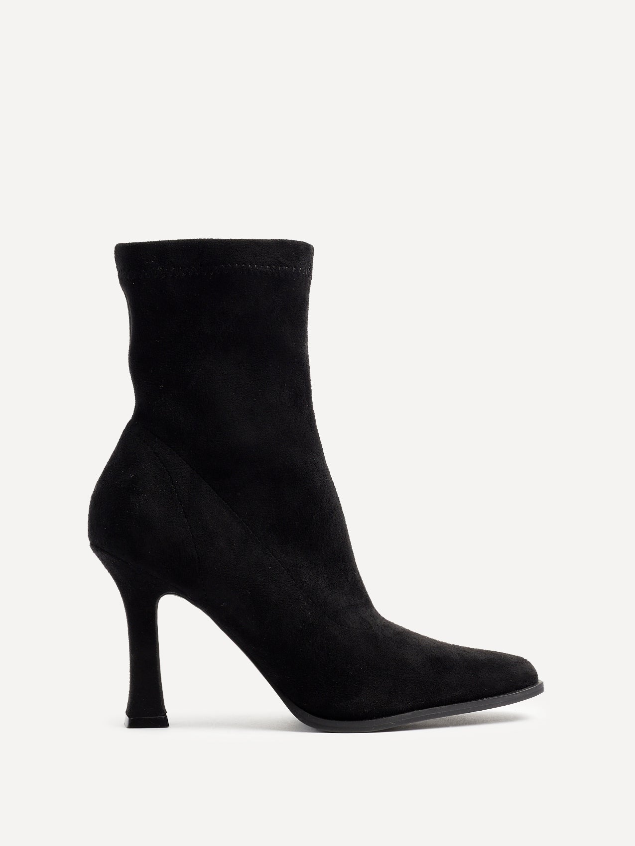 Black Suede Square Toe Heeled Sock Boot – Linzi
