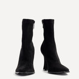 Noelle Black Faux Suede Heeled Sock Boots