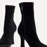Noelle Black Faux Suede Heeled Sock Boots