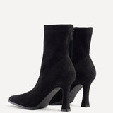Noelle Black Faux Suede Heeled Sock Boots