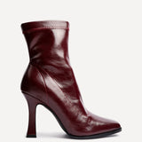 Noelle Burgundy Faux Leather Heeled Sock Boots