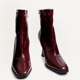 Noelle Burgundy Faux Leather Heeled Sock Boots