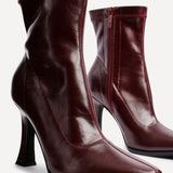 Noelle Burgundy Faux Leather Heeled Sock Boots