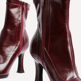 Noelle Burgundy Faux Leather Heeled Sock Boots