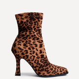 Noelle Leopard Heeled Sock Boots