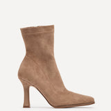 Noelle Sand Faux Suede Heeled Sock Boots
