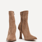 Noelle Sand Faux Suede Heeled Sock Boots