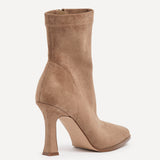 Noelle Sand Faux Suede Heeled Sock Boots