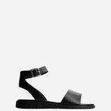 Nora Black Faux Leather Flat Sandals