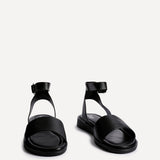 Nora Black Faux Leather Flat Sandals