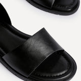 Nora Black Faux Leather Flat Sandals