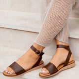 Nora Brown Faux Leather Flat Sandals
