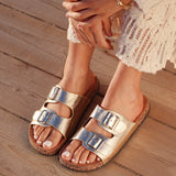 Northcote Gold Double Buckle Sandals