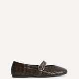 Nova Wide Fit Brown Woven Mary Jane Flats