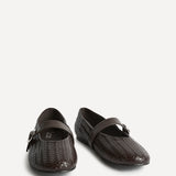 Nova Wide Fit Brown Woven Mary Jane Flats