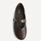 Nova Wide Fit Brown Woven Mary Jane Flats