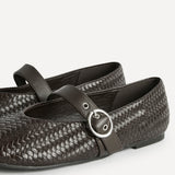 Nova Wide Fit Brown Woven Mary Jane Flats