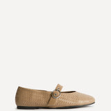 Nova Wide Fit Mocha Woven Mary Jane Flats