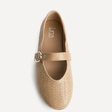 Nova Wide Fit Mocha Woven Mary Jane Flats