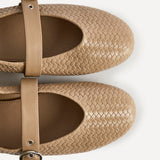 Nova Wide Fit Mocha Woven Mary Jane Flats