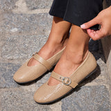 Nova Wide Fit Mocha Woven Mary Jane Flats