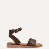 Nora Brown Faux Leather Flat Sandals