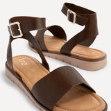 Nora Brown Faux Leather Flat Sandals