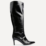 Onyx Black Faux Leather Long Heeled Boots