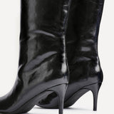 Onyx Black Faux Leather Long Heeled Boots