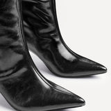 Onyx Black Faux Leather Long Heeled Boots