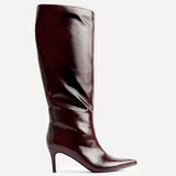Onyx Burgundy Faux Leather Long Heeled Boots