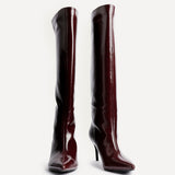 Onyx Burgundy Faux Leather Long Heeled Boots