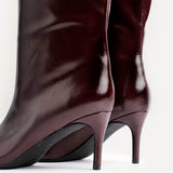 Onyx Burgundy Faux Leather Long Heeled Boots