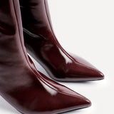 Onyx Burgundy Faux Leather Long Heeled Boots