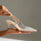 Opal Nude Perspex Embellished Court Heels