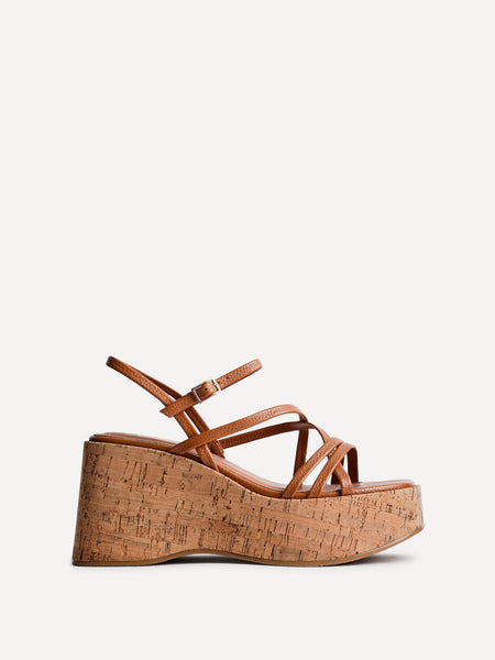 Tan Faux Lizard Strappy Cork Flatform Sandal – Linzi