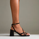 Oslo Black Faux Suede Heeled Sandals