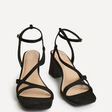 Oslo Black Faux Suede Heeled Sandals