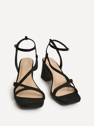 Oslo Black Faux Suede Heeled Sandals