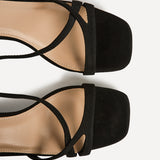 Oslo Black Faux Suede Heeled Sandals