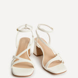 Oslo White Faux Leather Heeled Sandals