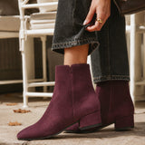 Outline Burgundy Faux Suede Ankle Boots